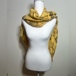 Lands End Floral Yellow Scarf with navy blue detailing - OS